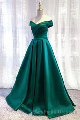 Dark Green Long Evening Prom Dresses Elegant A Line Off the Shoulder Party Evening Dresses
